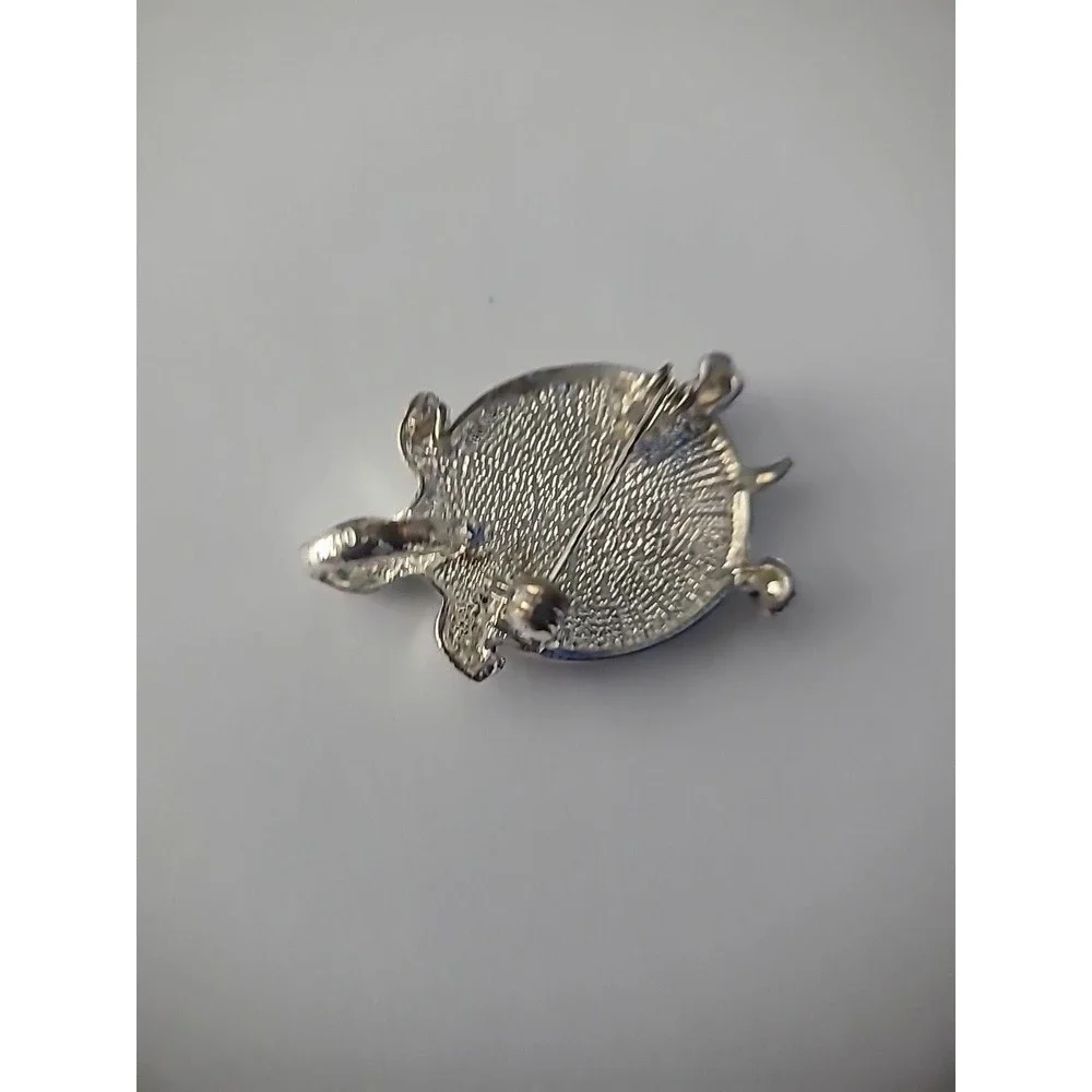 Vintage Brooch Turtle Shell Silver Tone Reptile Jewelry Costume - Picture 5 of 10